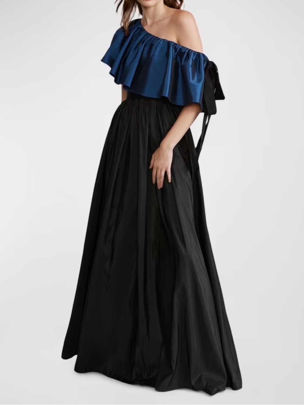 Zac Posen Two-Tone Taffeta One-Shoulder Ruffle Gown